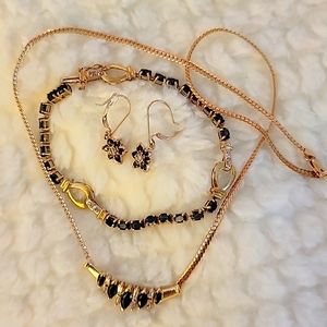 Jewelry set, necklace, tennis braclet and earrings. DIAMONDS AND SAPPHIRES